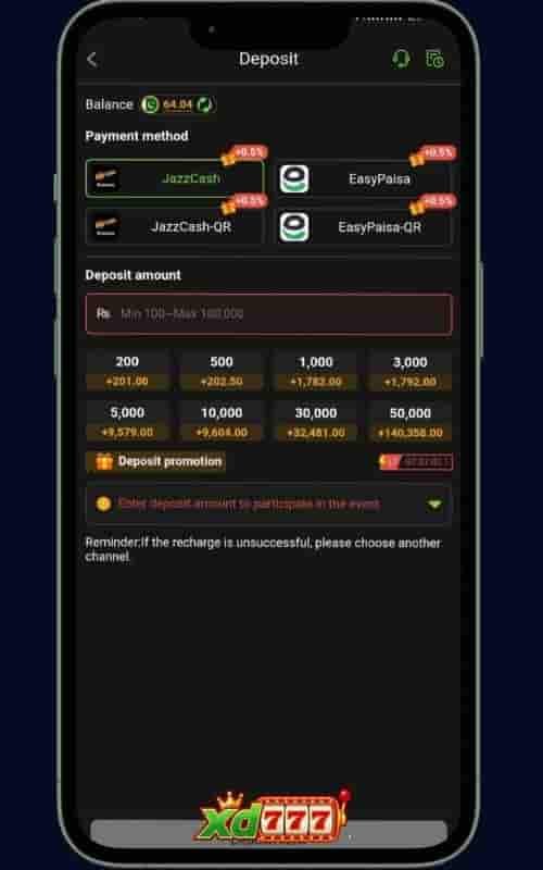 XD777 Game Deposit process select payment method