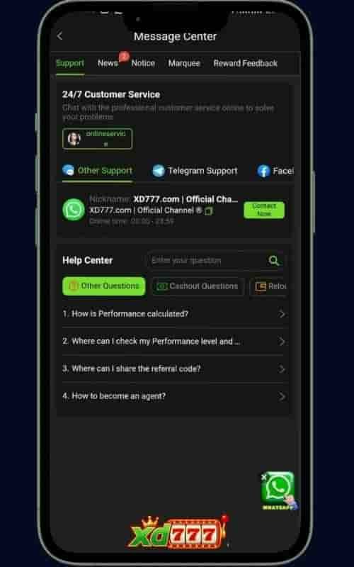 XD777 Game customer support system